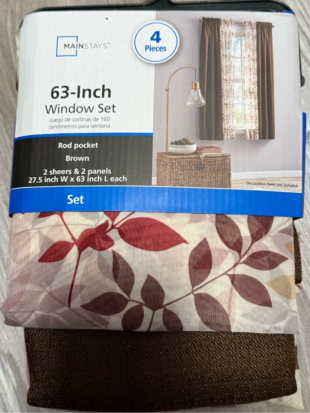 Mainstays Brown Solid and Floral Sheer Panel Pair